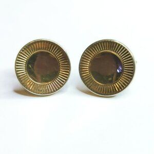 Vintage Swank Gold Tone Round Cufflinks Sunburst MCM Design